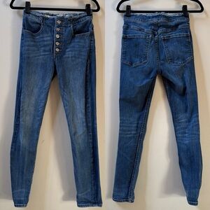 Express High Rise Button Fly Ankle Blue Denim Jeans 6R